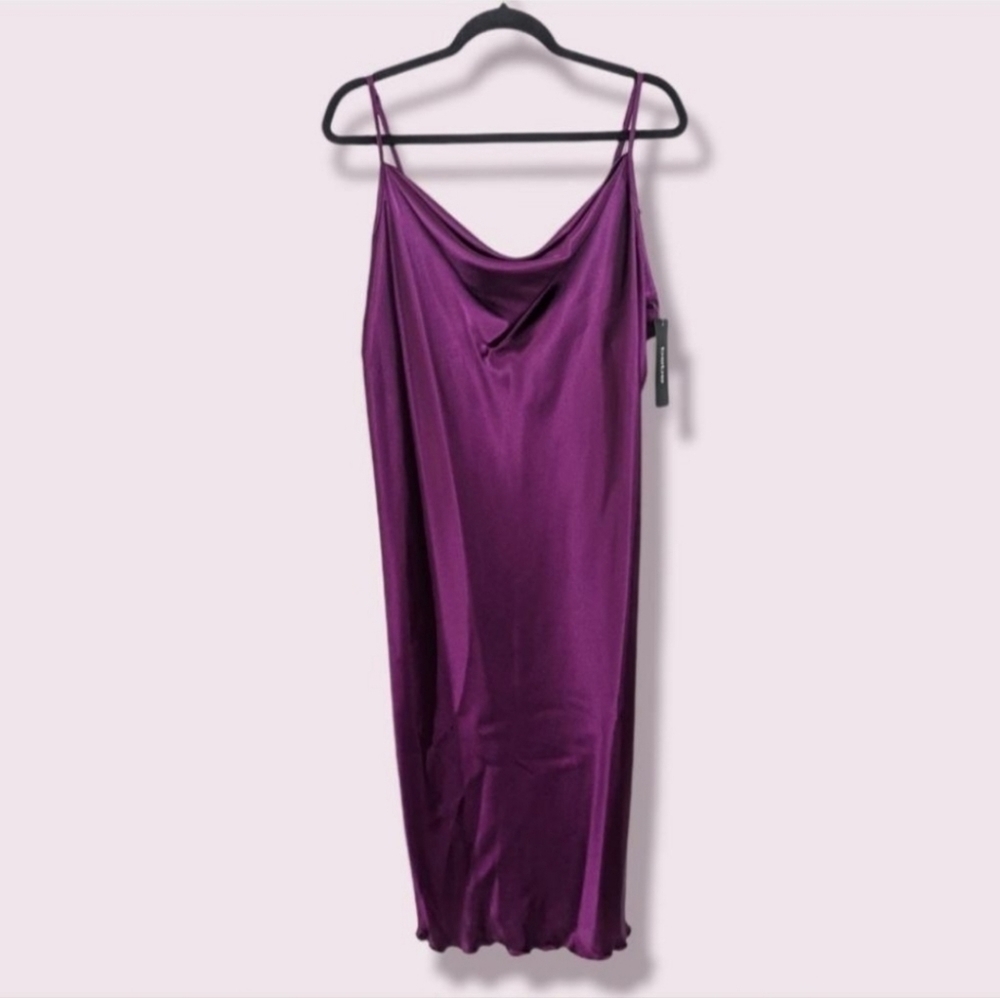 Bebe Satin Cowl Neck Slip Midi Dress sz  1X Plum NWT